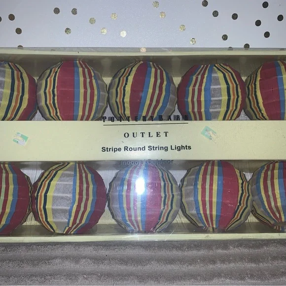 Pottery Barn Outlet String Lights Indoor Outdoor Multi Color Stripe Summer New