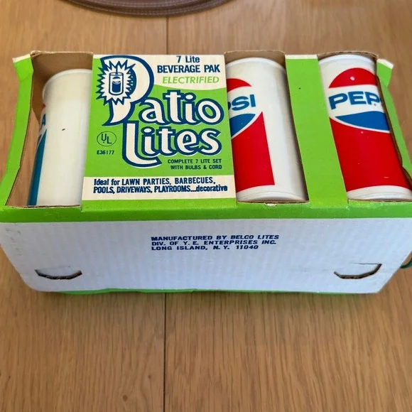 VTG Pepsi Patio Lites Electric 7 Lite Beverage Pak‎ Party String Lights Complete