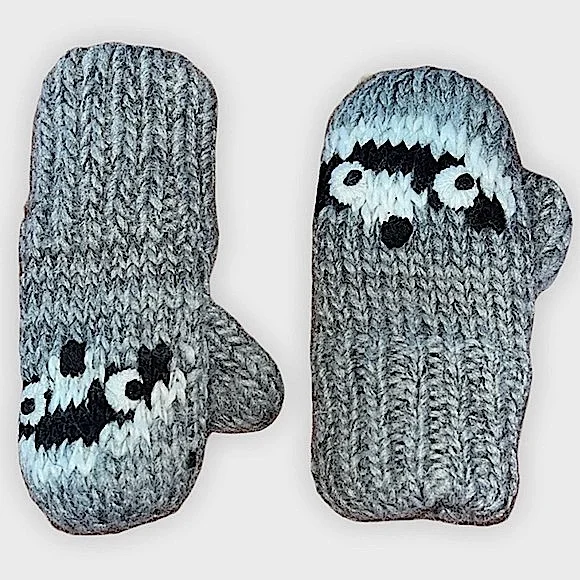 Gray Raccoon Knitted Warm Toddler Mittens