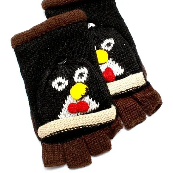 D & Y Womens Kids Knot Winter Hand Gloves Flip Top Penguin Wool Blend Mittens