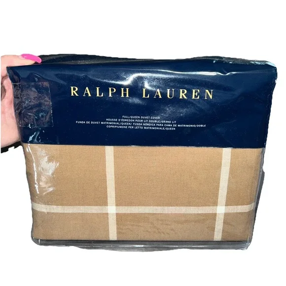 Ralph Lauren Full Queen‎ Modern Equestrian Windowpane Duvet Cover $500 New 92x96