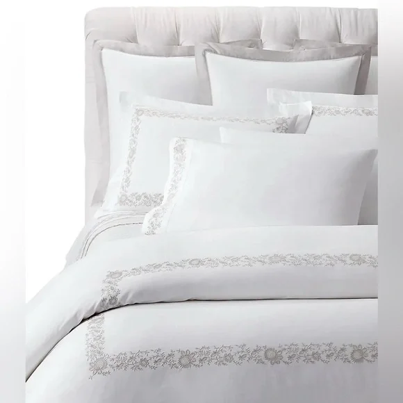 Ralph Lauren Eloise Embroidery Organic Cotton Duvet in Platinum Full/Queen $650