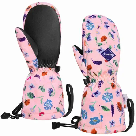 NEW TopAcsy Kids Ski Glove Waterproof Warm Winter Snow Mittens Pink XXXS