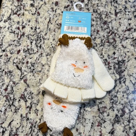 Cat & Jack Cream and Brown Kids Mittens