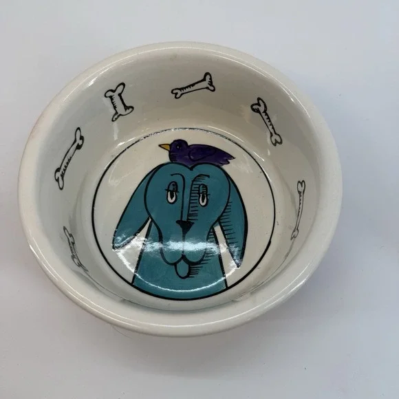 Signature Houseware Cat Dish Jester Ursula Dodge Large Stoneware Bowl Fish Heart