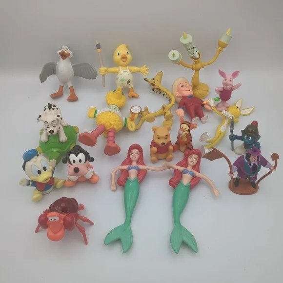 Vintage 18 Piece Disney PVC Toy Lot: Little Mermaid, Winnie The Pooh & More