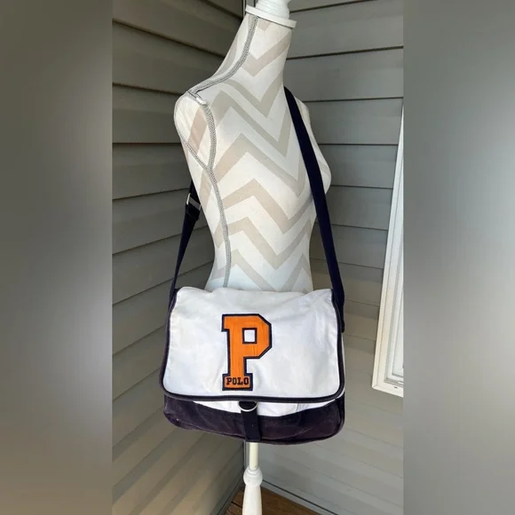 VTG- Polo Ralph Lauren canvas messenger/ shoulder bag with the embroidered logo