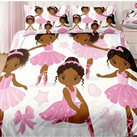 Two Piece Pink Ballerina Duvet Cover Set - Kids Bedding