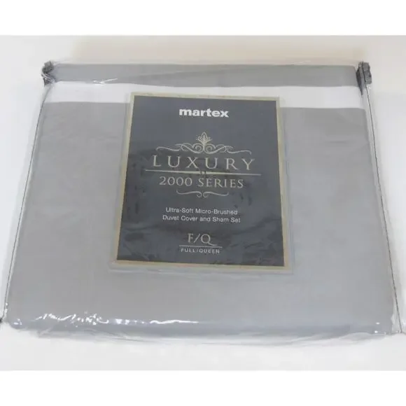 Martex 2000 Series Duvet Cover & Shams Full Queen Set UltraSoft Gray White New