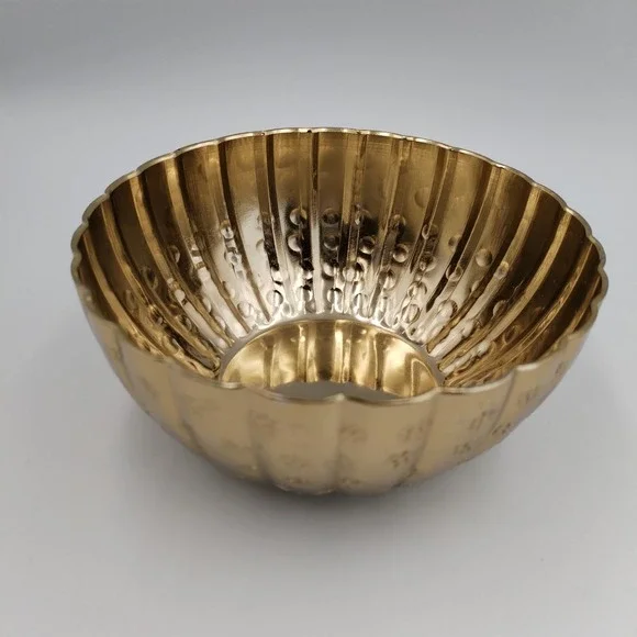 Vintage Gold Tone Scalloped Bowl Fluted Flower Petal Stamped Pattern Catchall