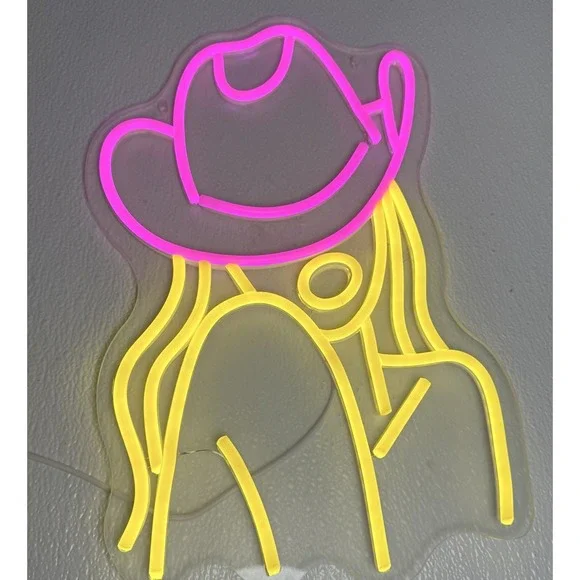 Glowneon Sexy Cowgirl LED Light. Great Condition. Pink And Yellow.