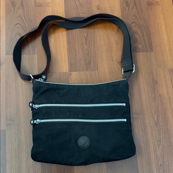 Kipling Black Messenger Bag with Silver Accents