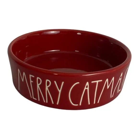 Rae Dunn Red White Letters MERRY CATMAS Kitty CAT BOWL Ceramic 5