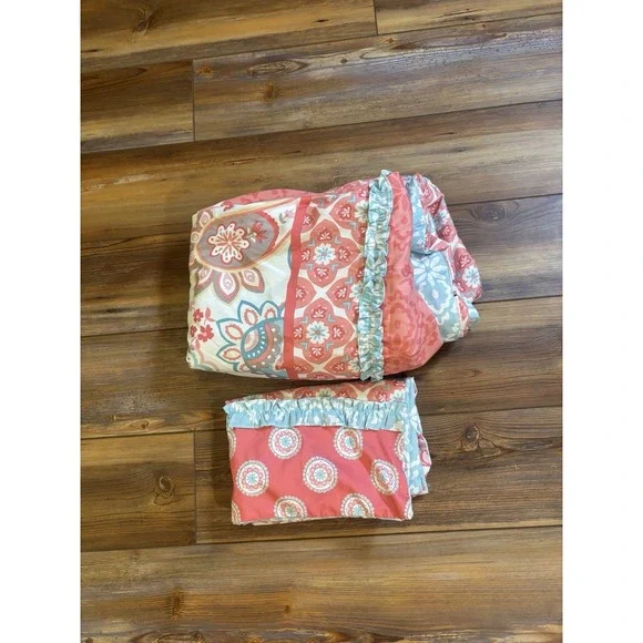 Cynthia Rowley Twin Duvet Set 2Pc Pink &‎ Blue Reversible Duvet & Sham