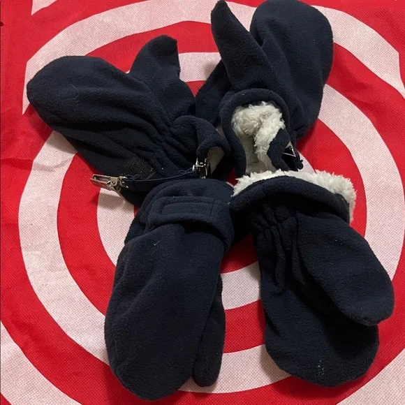 Navy Blue Kids Mittens with Clips