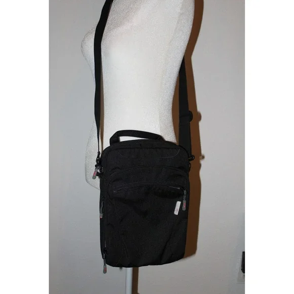 STM Black Nylon Vertical Messenger Crossbody Tablet Tech Bag Organizer Utility