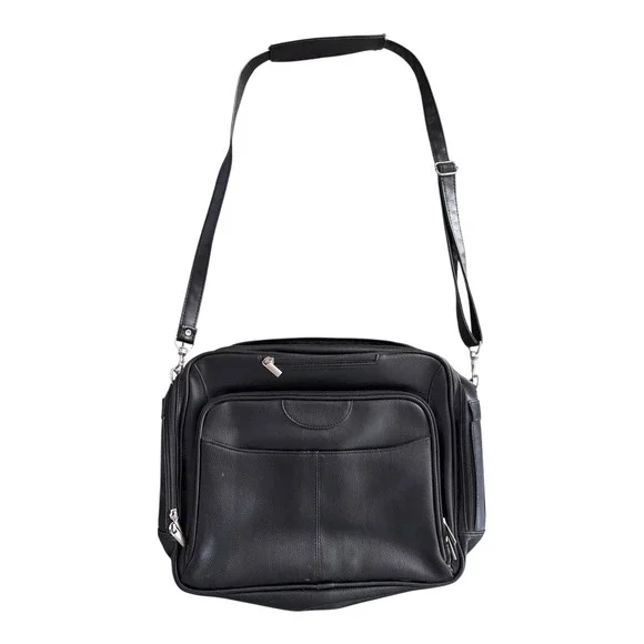 Jack & Chris Bag Messenger Black Faux Leather Travel Carry‎ On Shoulder Office