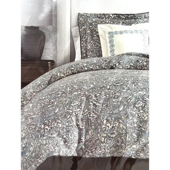 William MORRIS & CO. QUEEN Duvet Cover Set Teal White Floral Reversible COTTON