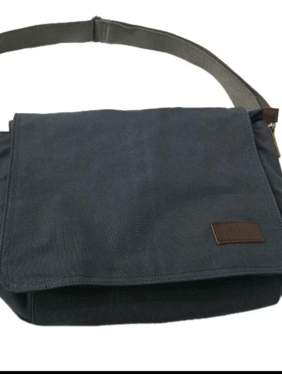 LL Bean Gray Canvas Messenger Bag with Adjustable Strap