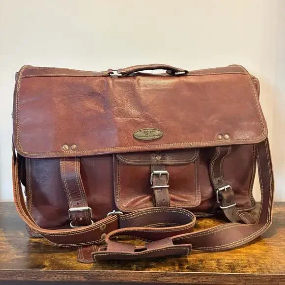 Handmade World Brown Leather Messenger Bag Laptop Satchel Briefcase Crossbody