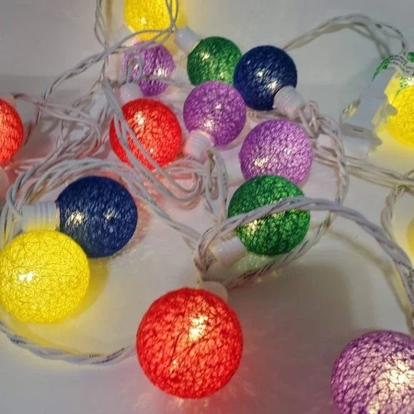Multicolor Ball String Lights Cotton String Light Garland 2 Sets Plug In