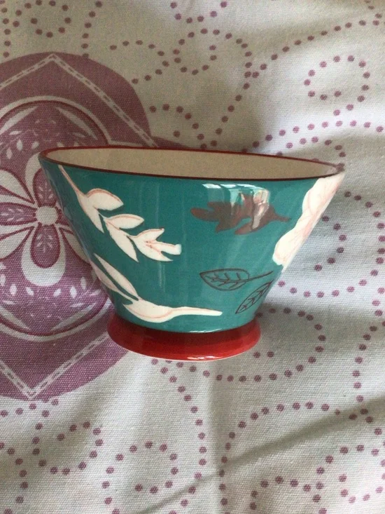 Ceramic Decorative Cat Bowl in Teal with Red Base