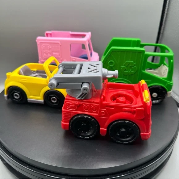 Fisher Price Little People Lot Of 4 Cars Trash Ice Cream Fire Toys