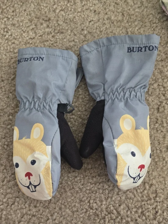 Burton Kids Mini Grommitt Light Gray Mittens with Yellow Animal Face 2t