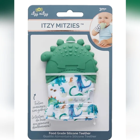 New Itzy Mitzies Teething Mitt- Dinosaur Green