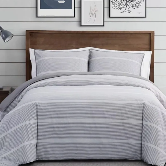 Brooklyn Loom Niari Yarn Dye Stripe 3 Piece Duvet Cover Set - Grey - King