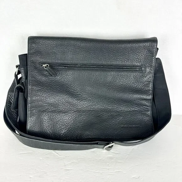Fossil Leather Messenger Laptop Bag Black Business Office Commute Travel 8843