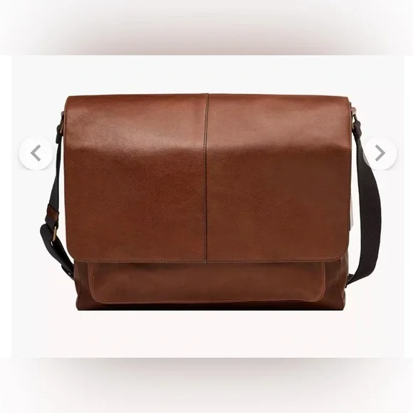 Fossil Kayden Messenger Bag Dark Brown Leather with Adjustable Black Strap