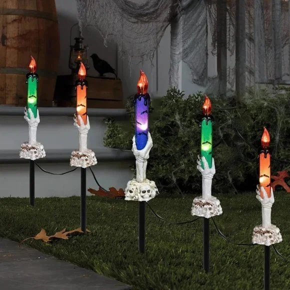 Home 5‎ Pack Orange Skull Candle Lights with Stakes