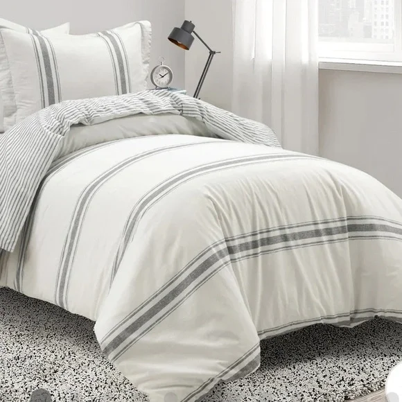 Lush Décor Farmhouse Stripe 100% Cotton Duvet Cover Set Gray