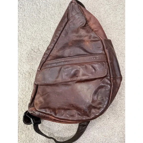 AmeriBag Healthy Back Bag Brown Leather Ergonomic Sling Crossbody Made in USA