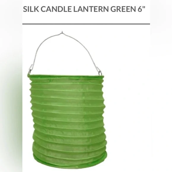 NEW Set of 4 Individual Silk Candle Lanterns, 6”Green with Metal Hangers Pleated