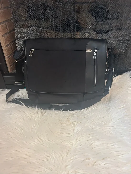 Tumi Black Nylon & Leather Messenger Bag