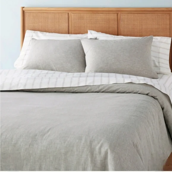Hearth & Hand w/ Magnolia 3pc Full/Queen Linen Blend Duvet Set Jet Grey