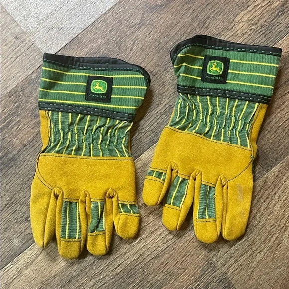 John Deere Striped Green and Yellow Kids Mittens