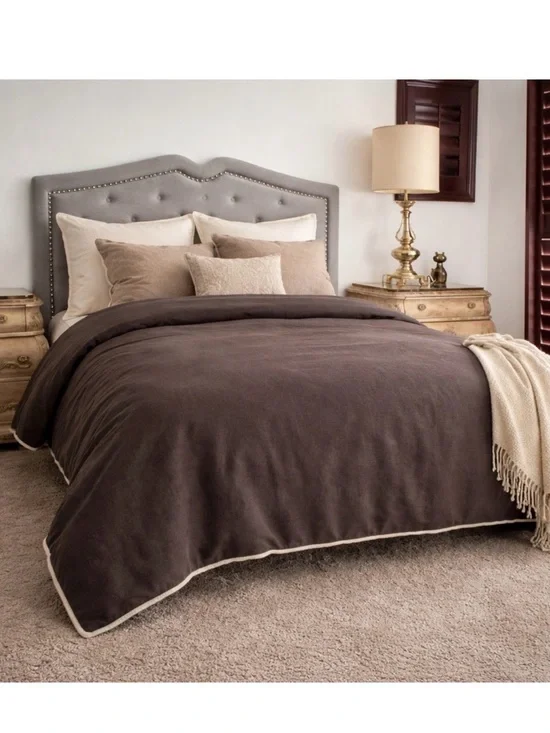 Dransfield & Ross Lancaster Linen Blend Duvet Cover Raven Full Queen Ivory Trim