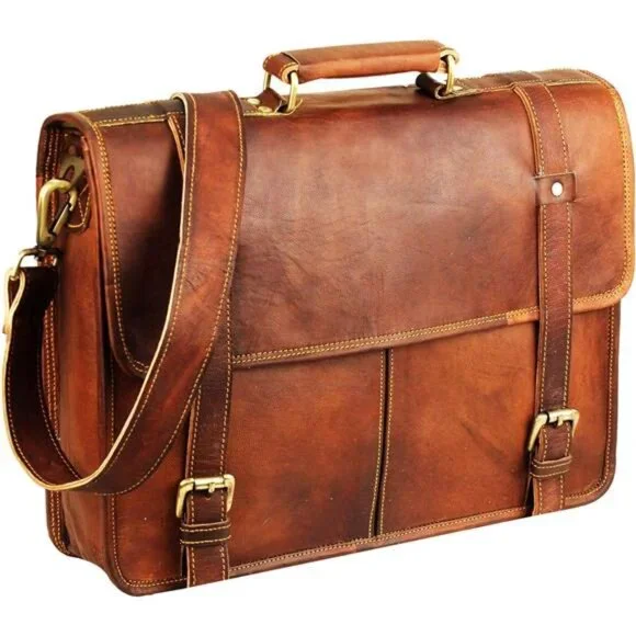 15 Inch Brown Leather Messenger Bag for Men and Women | Best Laptop Briefcase