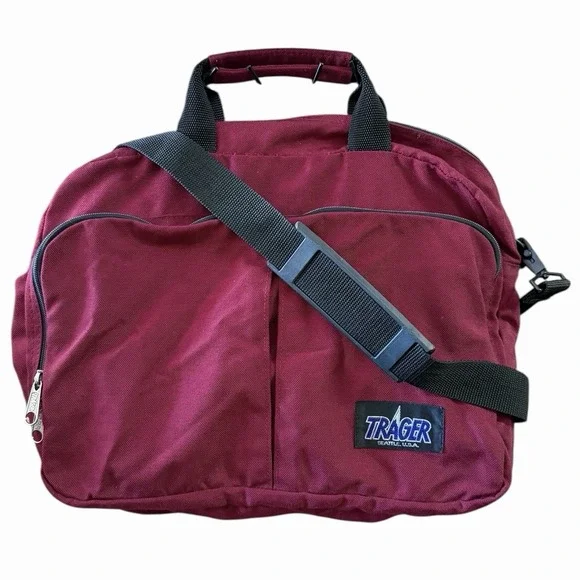 Vintage Trager USA Seattle Shoulder‎ Crossbody Bag Campus Organizer Nylon Maroon