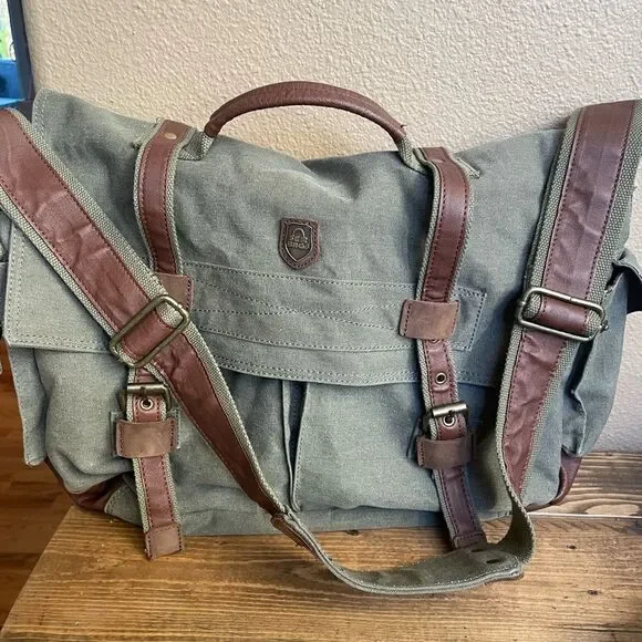 serbags Canvas Messenger Green and Brown Substantial Bag