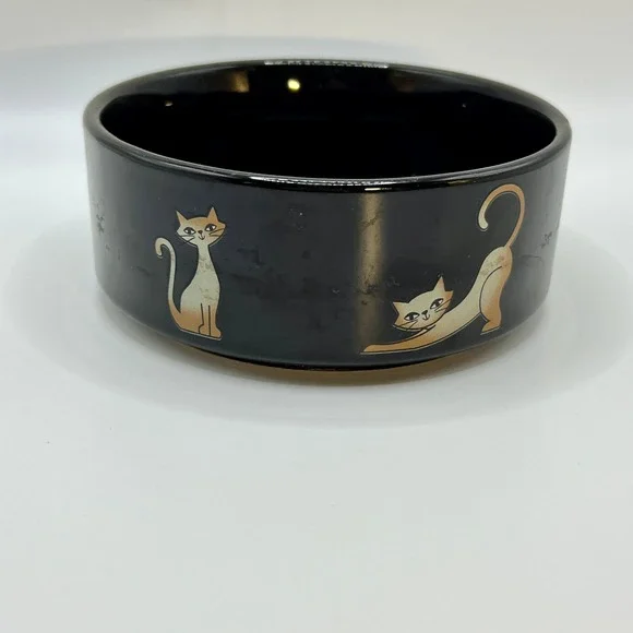 Whisker City Cat Bowl - Black - Siamese Cats Stretching