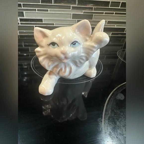 Vintage MCM Ceramic Persian Blue Eyed Cat Figurine