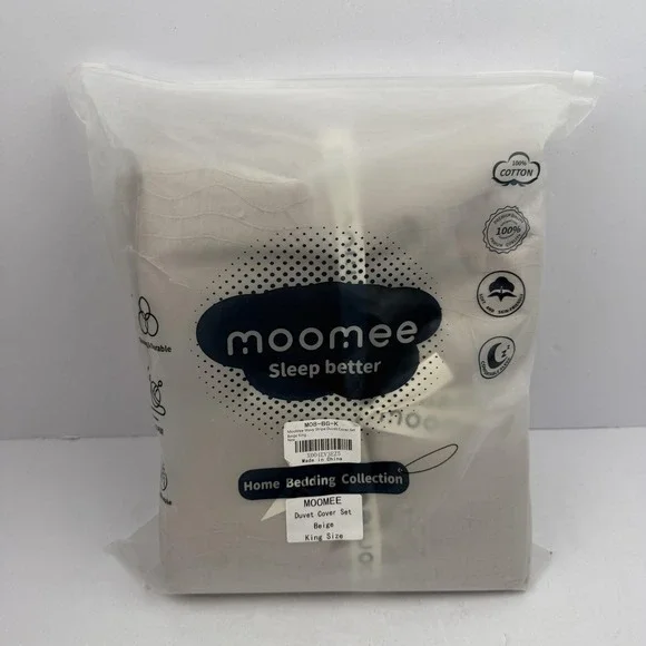 MooMee King Duvet Cover Set 100% Cotton Beige Wavy Stripe Soft Breathable Modern