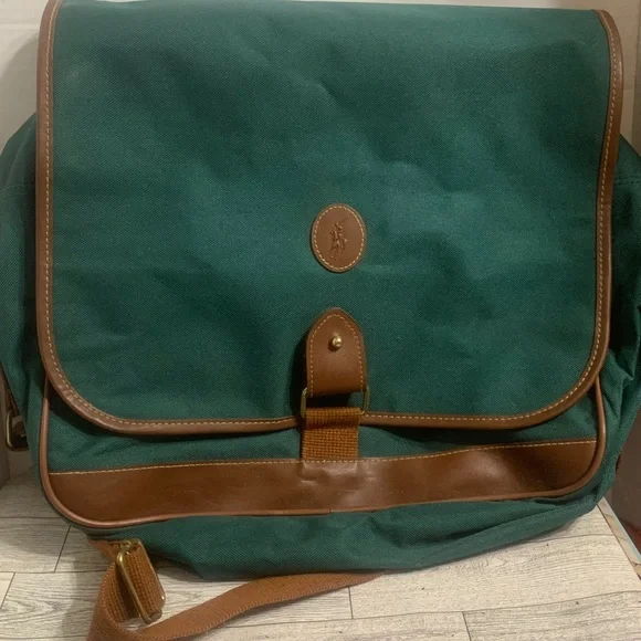 Vintage Polo Ralph Lauren Green Messenger / Computer Bag