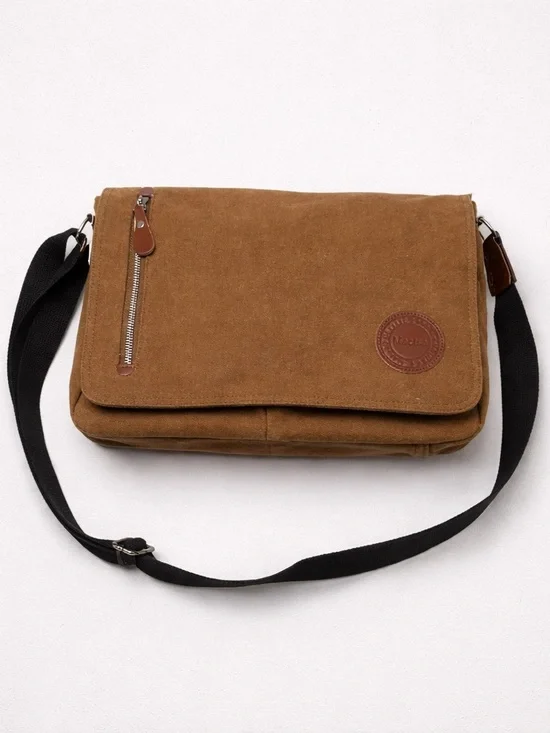 Men's Suede Messenger Bag in Tan - Casual Crossbody