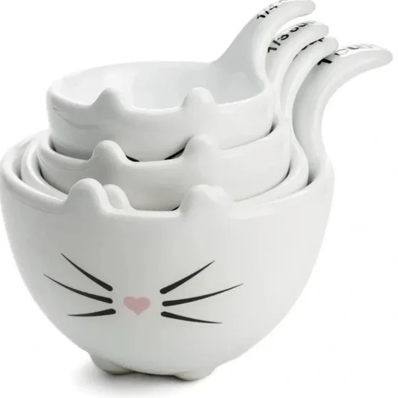 Cat Face Ceramic Measuring Cups - White