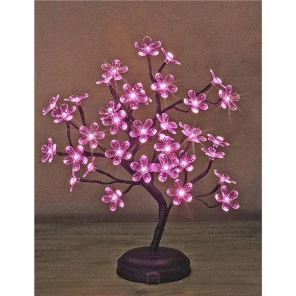 18-inch Crystal Flower LED Bonsai Tree, Pink Light, 36 LED Light Battery Powered